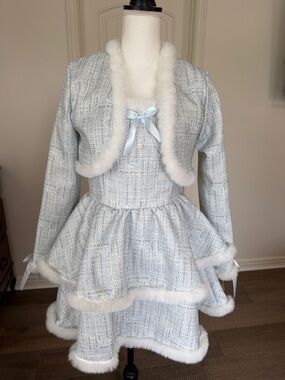 Light Blue Faux-Fur Trim Halloween Dress for Women